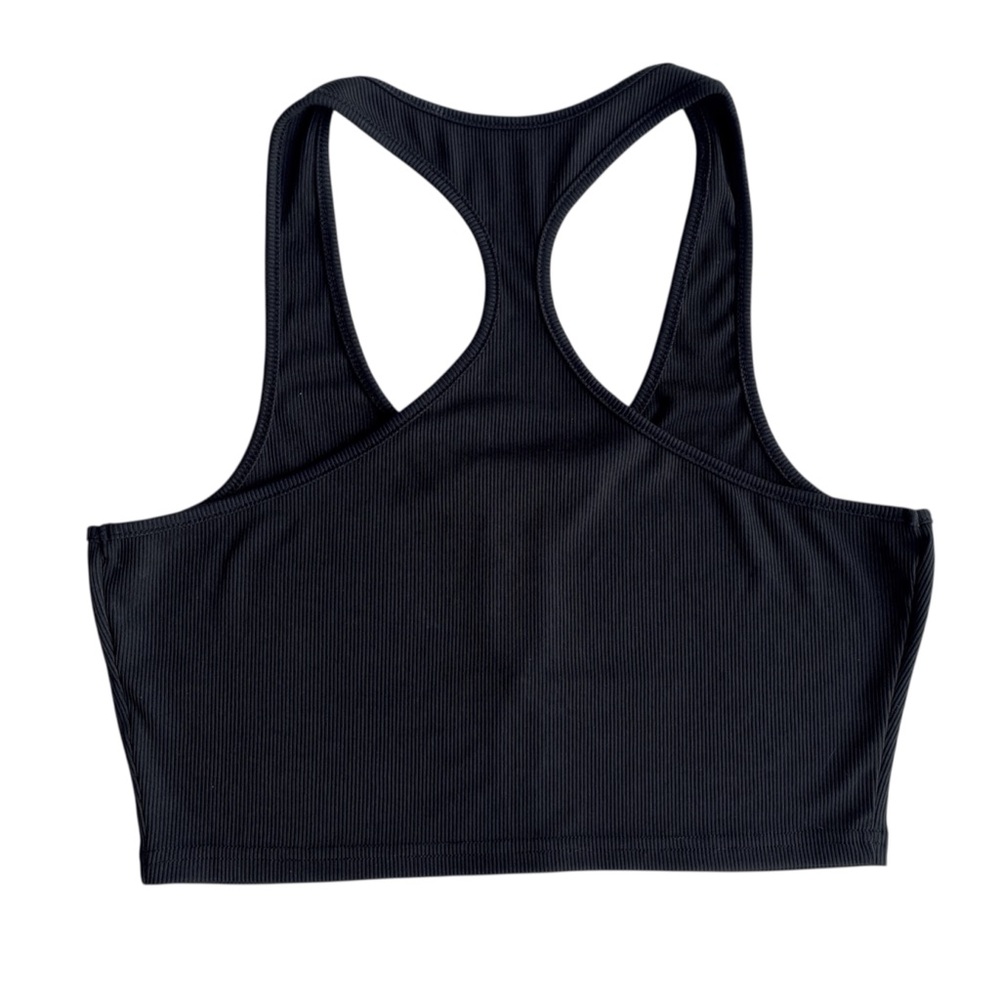 SHEIN Solid Black Ribbed Zip Front Racerback Crop Tank Top Womens XL - Picture 6 of 8